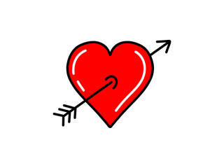 Fototapete - Hand draw romantic heart icon. Love symbol. Valentine's Day sign isolated on white background, Flat style for graphic, logo, website, mobile app, UI, UX.