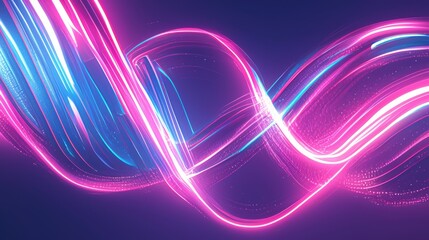 Poster - Abstract waves of vibrant pink and blue light create a dynamic, flowing pattern against a deep blue background.