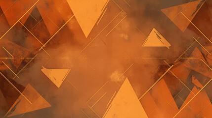 Poster - Abstract geometric pattern featuring orange and brown hues with sharp triangular shapes and a textured background.