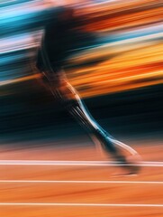 Poster - The athlete expertly utilizes a prosthetic leg to sprint forward on the colorful track, showcasing determination and speed. Generative AI