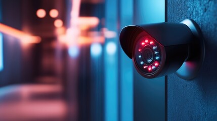 Poster - surveillance camera monitors activity in modern spaces