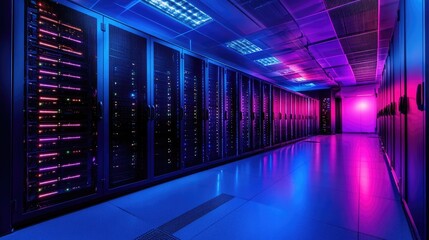 Poster - Explore the cutting-edge technology of data centers with vibrant lighting