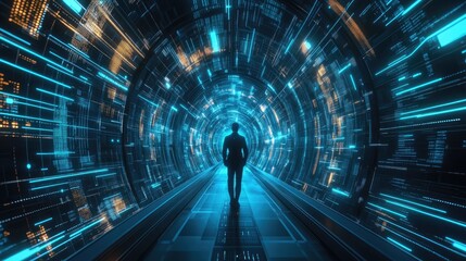 Poster - Explore the digital realm a journey through a futuristic tunnel of light