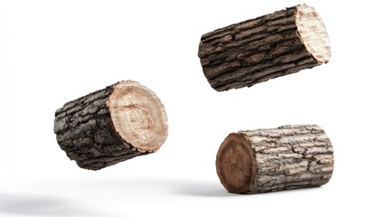 Poster - Three Tree Trunk Cross-Sections Isolated on White Background