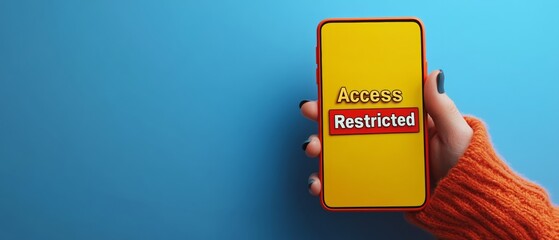 Poster - Bright Smartphone Display with Access Restricted Message on Vibrant Background, Focus on Internet Censorship
