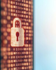 Poster - Digital Security Lock Close-Up of Cyber Protection Symbol on Digital Screen with High-Contrast Colors
