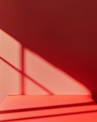 Poster - Vibrant Minimalism Red Surface with Diagonal Light Shadows