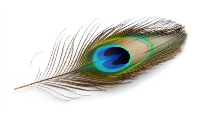 Aufkleber - A Single Peacock Feather with Vibrant Colors and Detailed Patterns