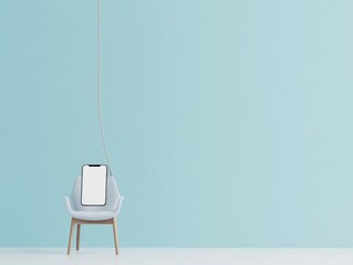 Poster - Minimalist Concept of Phone Detachment on Minimalist Chair in Bright Studio Setting