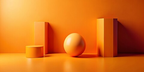Poster - Orange Minimalist Geometric Shapes and Sphere Abstract Composition