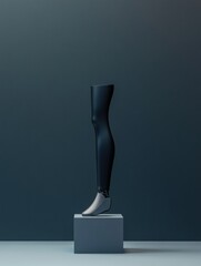 Leinwandbilder - A modern prosthetic leg stands prominently on a pedestal, highlighting its innovative design against a dark background. Generative AI