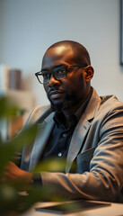 African American psychologist working in his office, professional counselling services isolated with white highlights, png