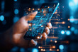 © ZaStock - A hand presents a smartphone with glowing circuit patterns illuminated against a dreamy blue bokeh backdrop