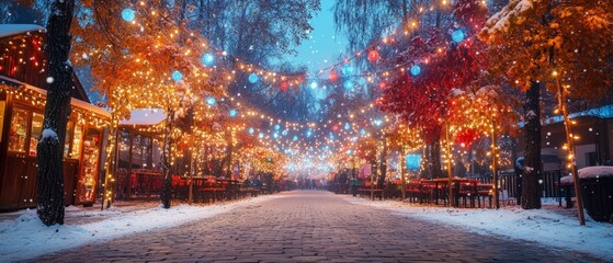 Wall Mural - Enchanting Autumn-Winter Festival Celebrating Thanksgiving and Christmas Amidst Festive Lights