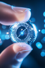 Poster - A hand holds a glowing sphere with intricate patterns, showcasing advanced technology in low light