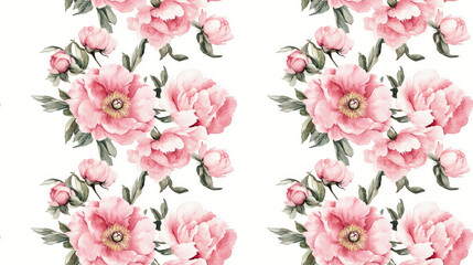 Seamless watercolor pattern featuring pink wildflower peony frames perfect for backgrounds textures or decorative wrappers