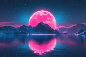 Wall Mural - Dark Cosmos: Abstract Blue Fantasy Landscape with Moonlight Illumination