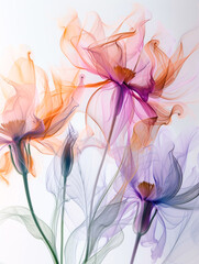 Poster - An abstract and vibrant composition of transparent flowers swirling in various soft pastel hues, expressing a sense of dynamic movement and imaginative creativity.