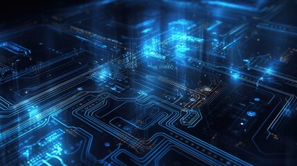 Poster - Futuristic Blue Circuit Board Technology Background