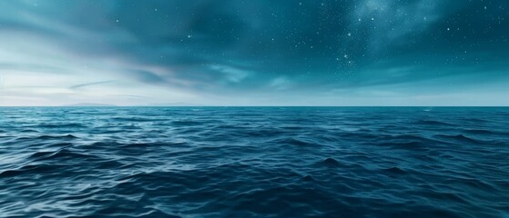 Wall Mural - Endless ocean meets a starry sky, where tranquil waters reflect the serene expanse of the night, inviting contemplation and dreamy solitude.