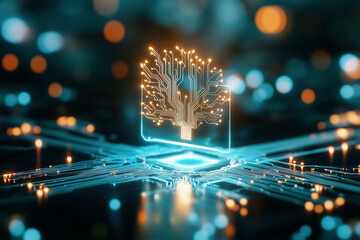 Poster - a glowing circuit tree illustrates the fusion of nature and technology in a vibrant digital world