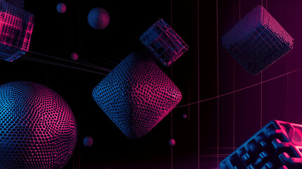 Aufkleber - Abstract geometric shapes that appear to float in the air, levitation effect, use of neon and transparent textures