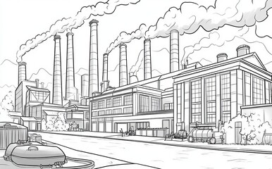 A daytime industrial skyline with smokestacks and buildings in a city showcasing urban development-related issues