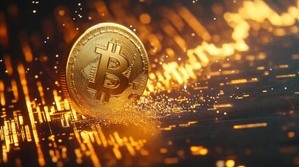 Aufkleber - Shining Bitcoin Symbol Representing Cryptocurrency, Technology, and Financial Innovation in a Futuristic Digital Setting, Generative AI