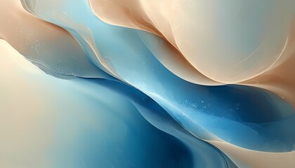 Aufkleber - Abstract flowing shapes in beige and blue tones, reminiscent of water surfaces, light textures, visual effect for meditation and relaxation