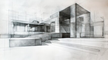 Poster - A conceptual architectural sketch showcasing modern design elements and spatial relationships.