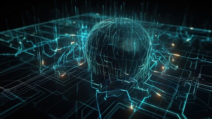 Poster - Digital Skull on Circuit Board Background