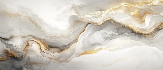 Poster - This stunning abstract landscape artwork features fluid marble patterns in shades of white, gray, and gold, beautifully capturing a serene and tranquil natural environment for appreciation