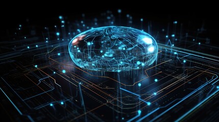 Poster - Digital Brain Concept with Glowing Data Connections
