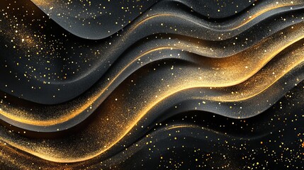 Wall Mural - a sparkling luxury gold wave design set against a black background, exuding elegance and sophisticat