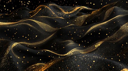 Wall Mural - a sparkling luxury gold wave design set against a black background, exuding elegance and sophisticat