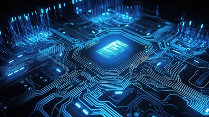 Poster - Futuristic Circuit Board with Blue Lights