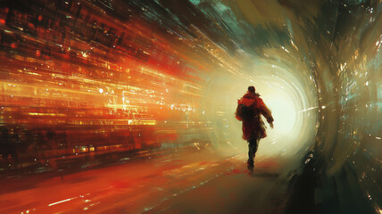 Poster - A vibrant journey through a tunnel of light and motion at dusk