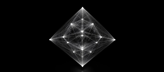 Fototapete - Geometric light network: abstract symmetrical lines creating futuristic neon diamond shape on black background