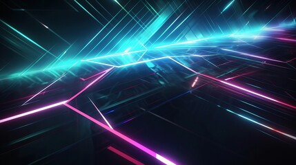 Wall Mural - Neon Cyber Grid: A futuristic cityscape awash in vibrant neon light, showcasing a dynamic network of intersecting lines and glowing energy. This abstract digital art evokes a sense of speed.