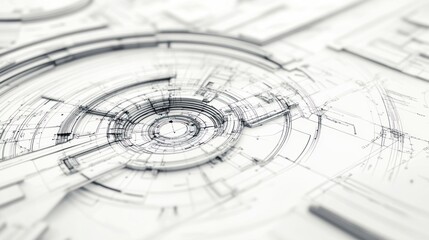 Poster - A technical blueprint featuring intricate circular designs and geometric lines.