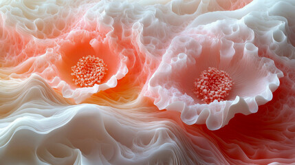 Poster - Organic abstract forms resembling coral or sea life with detailed, soft textures in light pink and beige tones