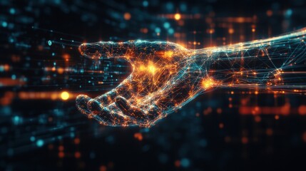 Leinwandbilder - This artwork depicts a futuristic prosthetic arm connected to the brain through glowing neural pathways, showcasing advanced technology. Generative AI