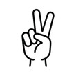 © PixelArtBox - Black and White Peace Sign Line Icon, Minimalist line drawing of a hand making a peace or victory sign with two raised fingers, outlined in black on a white background.