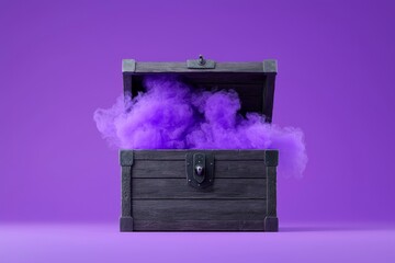 A box filled with purple magic comes out of a fantasy box, digital illustration, stock photography