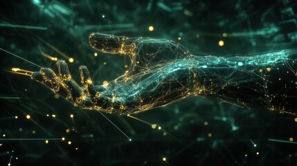 Leinwandbilder - An abstract depiction showcases a prosthetic arm that operates through neural signals, highlighted by glowing connections to the brain. Generative AI
