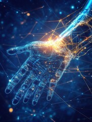 Leinwandbilder - An innovative representation showcasing a prosthetic arm wired to neural signals, illuminating pathways of interaction and control. Generative AI