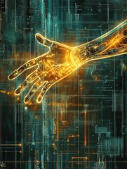 Leinwandbilder - This representation showcases a prosthetic arm activated by neural signals, featuring glowing lines linking it to the brain. Generative AI