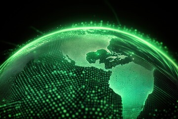 Poster - A Digital Representation of Earth Showcasing Vibrant Green Data Points Illuminating the Continents