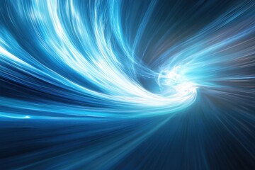 Poster - Vibrant Blue Swirls Create an Ethereal Atmosphere of Light and Movement in a Deep Cosmic Space