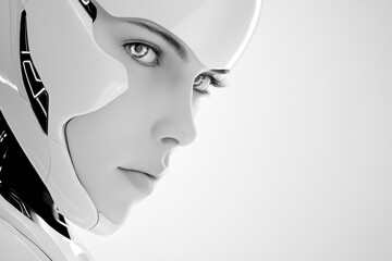 Poster - A Futuristic Robot With Human Features Blends Technology in a Thoughtful Monochrome Design
